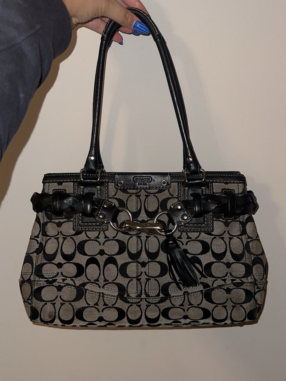 Coach Black and Khaki Signature Shoulder Bag